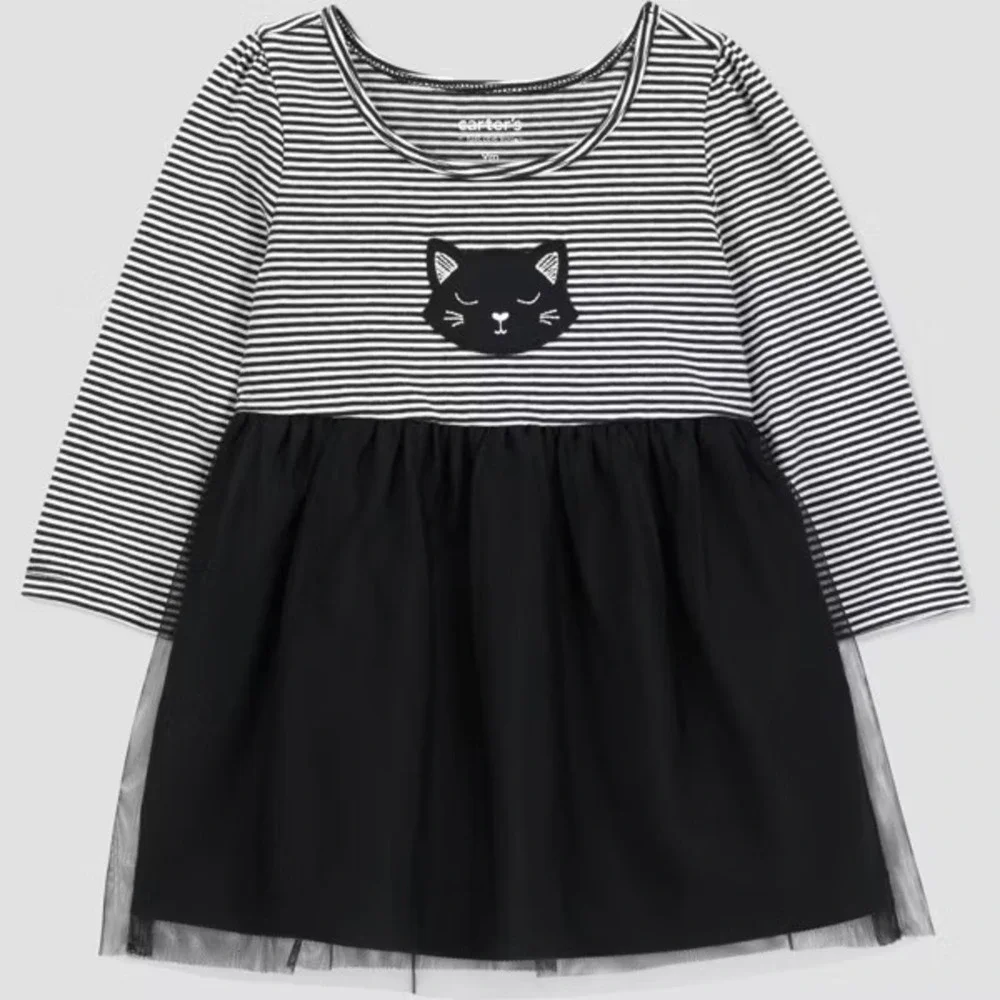 Carter's 3 Months Baby Girl Halloween Cat Tutu Dress Set Stripe Pink Black Cute - Picture 3 of 4